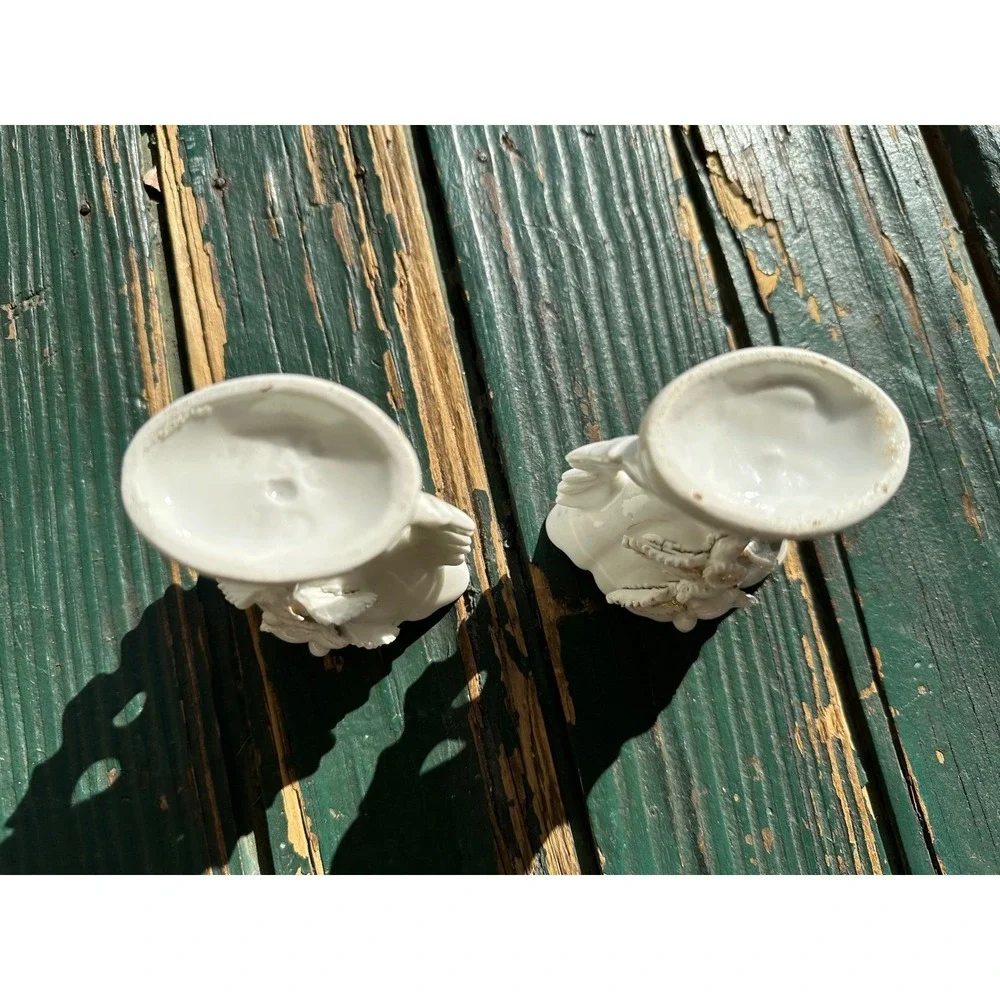 Vintage White Porcelain Miniature Cornucopia Bud Vases Set of 2 Floral‎ Applied